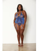 Ensemble 2 pièces grande taille bleu bustier porte jarretelles et string - DG12957XPER Dreamgirl 