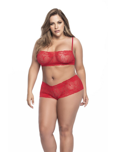 Ensemble lingerie, grande taille,  rouge top bustier et shorty dentelle   - MAL206XRED Mapalé 