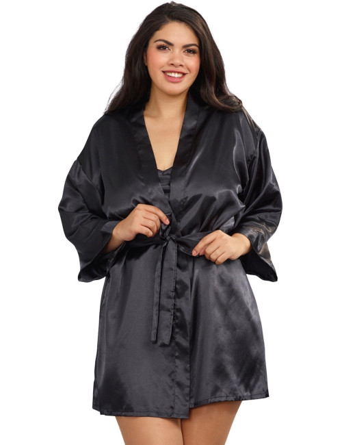 Nuisette grande taille noire avec peignoir satinés - DG3717XBLK Dreamgirl 