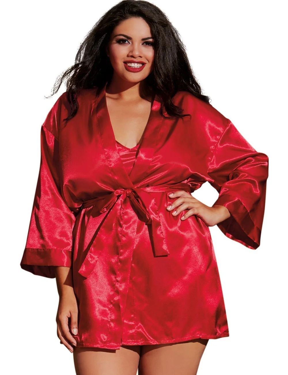 Nuisette grande taille rouge avec peignoir satinés - DG3717XRED Dreamgirl 
