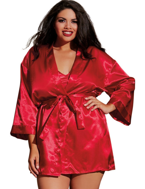 Nuisette grande taille rouge avec peignoir satinés - DG3717XRED Dreamgirl 