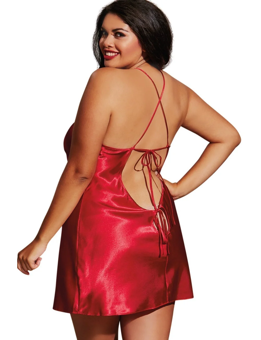 Nuisette grande taille rouge avec peignoir satinés - DG3717XRED Dreamgirl 