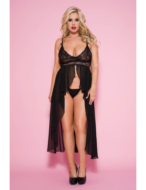 Nuisette longue noire transparente grande taille - ML53019XBLK Music Legs 