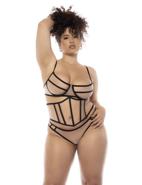 Ensemble 3 pièces noir et chair grande taille - Paisley Mapalé 