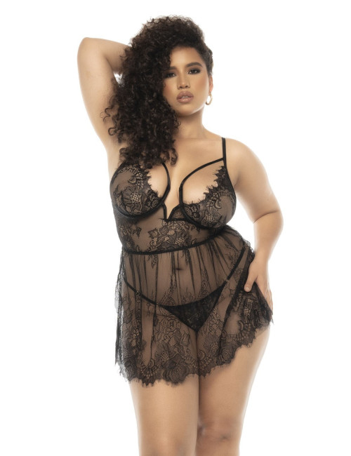 Nuisette noir Selma grande taille en dentelle Mapalé 