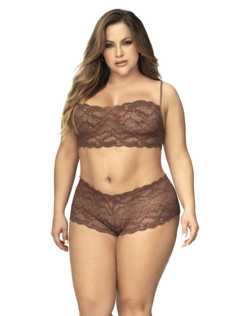 Ensemble 2 pièces en dentelle grande taille couleur cacao Mapalé 