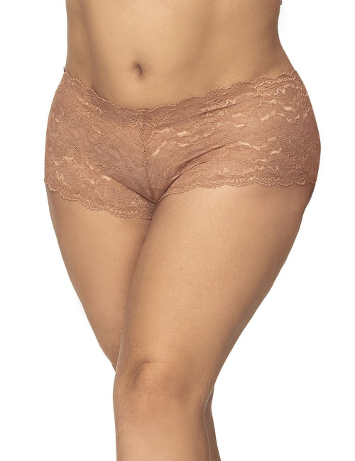 Shorty grande taille en dentelle couleur taupe Mapalé 