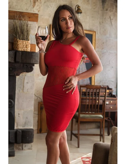 Robe rouge asymétrique avec dentelle Paola - LDR3RED Be lily