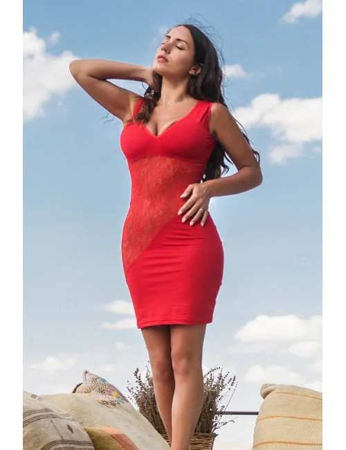 Robe rouge large décollectée Olivia - LDR4RED Be lily