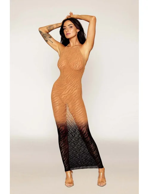Robe bodystocking avec motifs zèbre, aux couleurs cuivrées - DG0488BKC Dreamgirl 