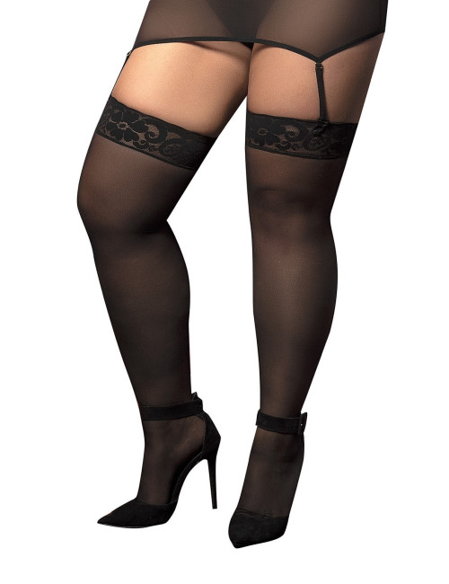 Bas nylon noirs autofixants, grande taille,  jarretières dentelle - MAL1094XBLK Mapalé 