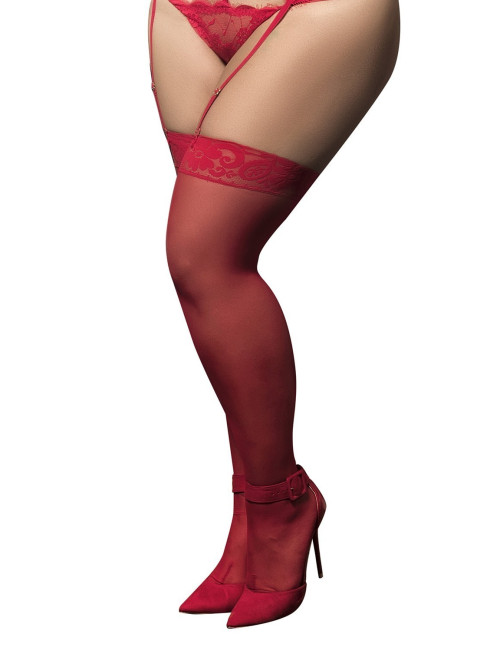 Bas nylon rouges autofixants, grande taille, jarretières dentelle - MAL1094XRD Mapalé 