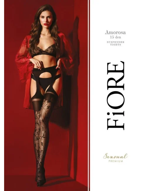 Amorosa Bas Jarretelles 30 DEN - Noir - Qualité premium Fiore