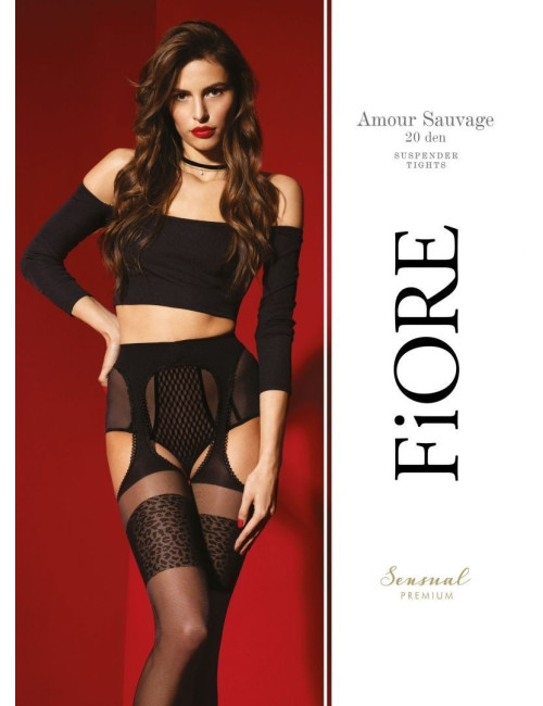 Amour Sauvage Bas jarretelles 20 DEN - Noir - Qualité premium Fiore 