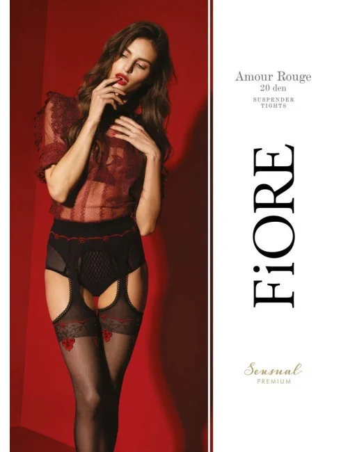 Amour Rouge Bas jarretelles 20 DEN - Noir et Rouge - Qualité premium Fiore