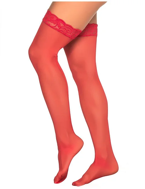 Bas nylon rouges autofixants jarretières dentelle - MAL1094RED Mapalé