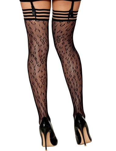Bas résille dessin léopard avec jarretières noires/transparentes - DG0433BLK Dreamgirl 