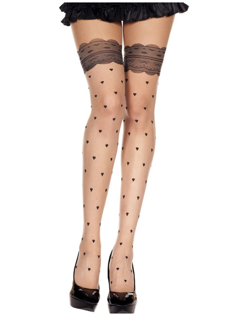 Collant chair sexy effet bas avec jarretières noires et coeurs - MH7276BLK Music Legs 
