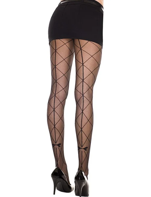 Collant fantaisie croisillons couture et noeud - MH7255BLK Music Legs