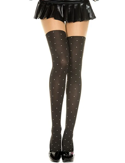 Collant fantaisie effet bas à pois blancs - MH7146BLK Music Legs