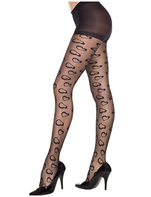 Collant noir fashion fantaisie avec petits coeurs - MH7278BLK Music Legs 