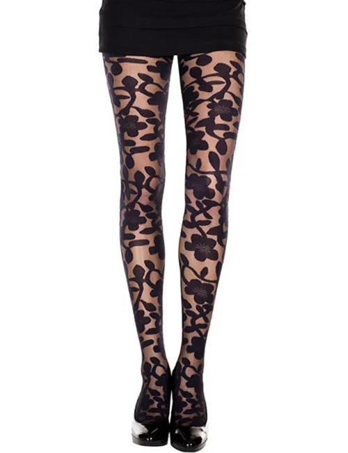 Collant noir imprimé floral - MH7344BLK Music Legs