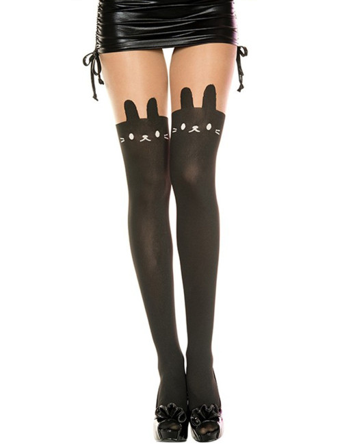 Collant nylon fantaisie opaque noir tête de lapin - MH7166BBL Music Legs 