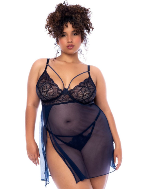 Nuisette grande taille bleu nuit et string - MAL7555XMNBL Mapalé 