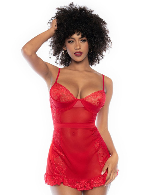 Nuisette rouge et string assorti - MAL7507RD Mapalé 