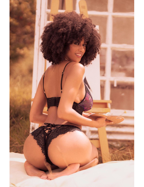 Ensemble 2 pièces imprimé floral noir et violet - MAL8864NBFY Mapalé 