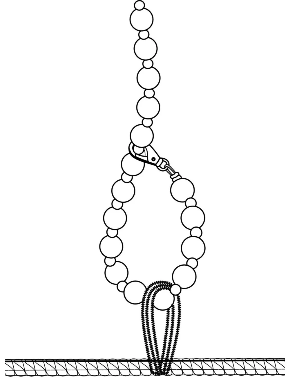 F297 Libido Body avec col, chaîne de perles et jarretière Noir Handmade 