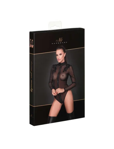 F221 Tulle zippé body avec broderie Noir Handmade 