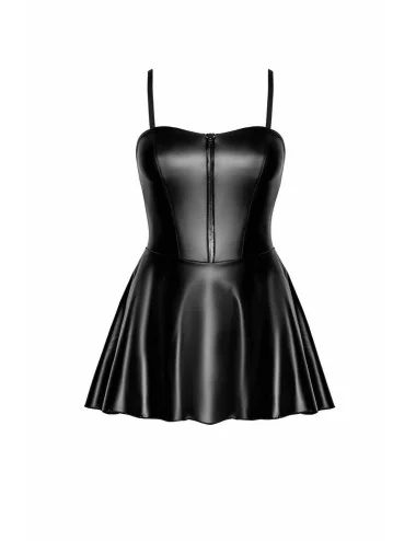 F308 Dreamer Mini robe corset wetlook avec fermeture éclair sur le devant Noir Handmade 