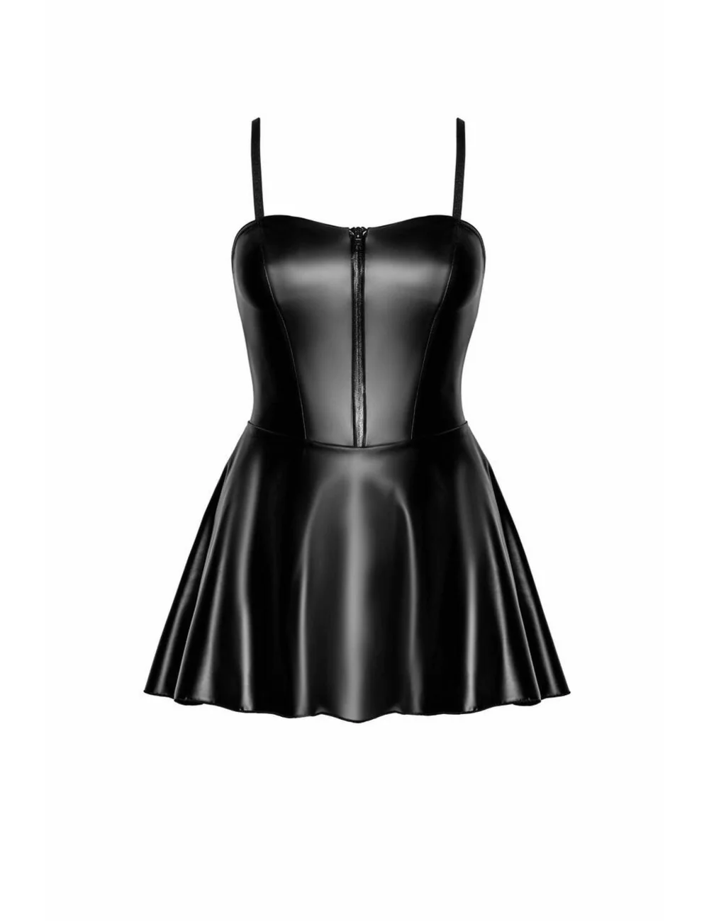 F308 Dreamer Mini robe corset wetlook avec fermeture éclair sur le devant Noir Handmade 