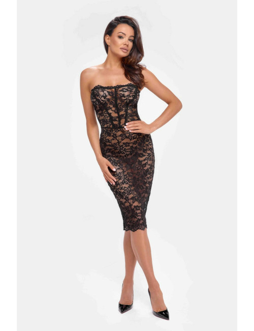 F301 Catalyst - Robe midi à lacets Noir Handmade 