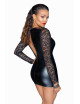F253 Robe courte en Powerwetlook avec manches en dentelle Noir Handmade 