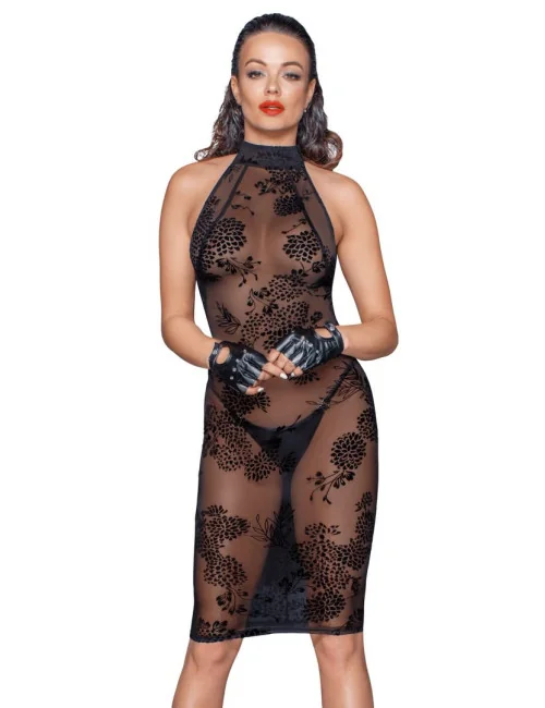 F240 Robe midi en tulle avec bretelles en velours dans le dos Noir Handmade