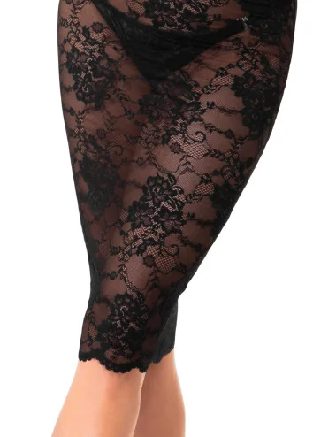F338 Robe Midi en dentelle Nocturne Noir Handmade 