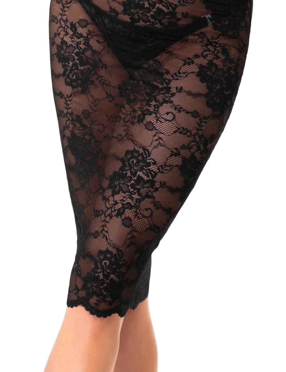 F338 Robe Midi en dentelle Nocturne Noir Handmade 