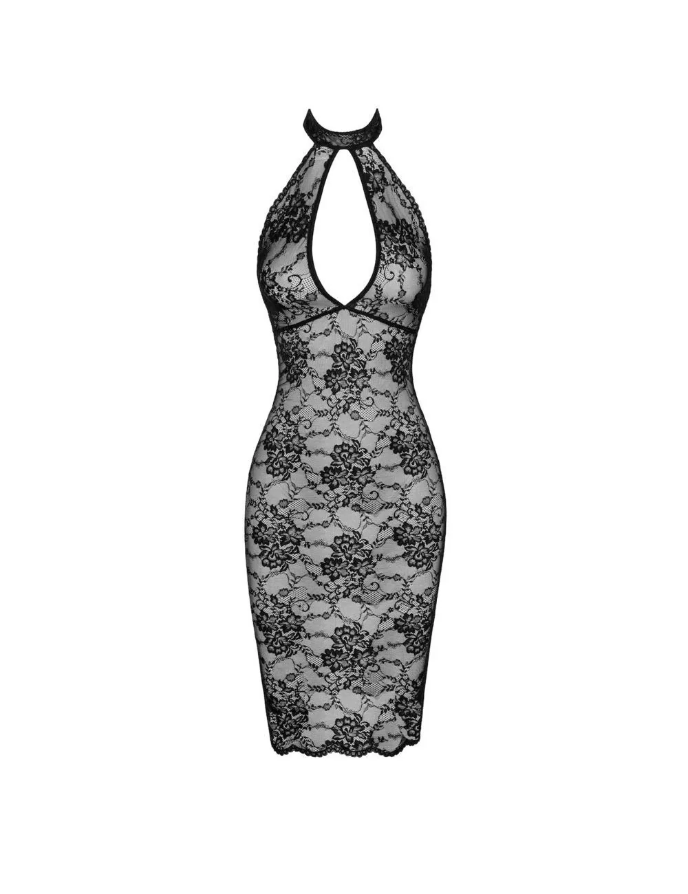 F338 Robe Midi en dentelle Nocturne Noir Handmade 