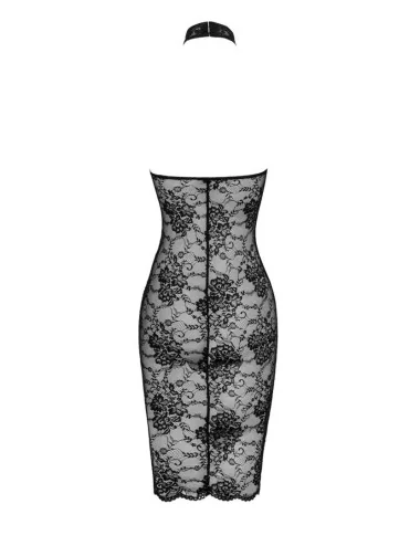F338 Robe Midi en dentelle Nocturne Noir Handmade 
