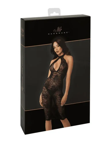 F338 Robe Midi en dentelle Nocturne Noir Handmade 