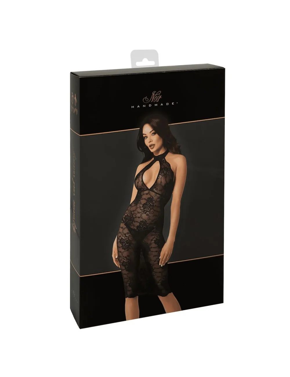 F338 Robe Midi en dentelle Nocturne Noir Handmade 