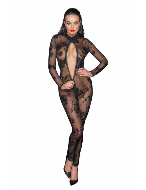 F237 Combinaison longue en tulle avec fermeture éclair à 3 voies Noir Handmade 