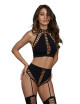 Brassière opaque avec lanières entrecroisées sur les côtés et milieu de la poitrine. Culotte taille haute - DG0330BLK Dreamgirl 