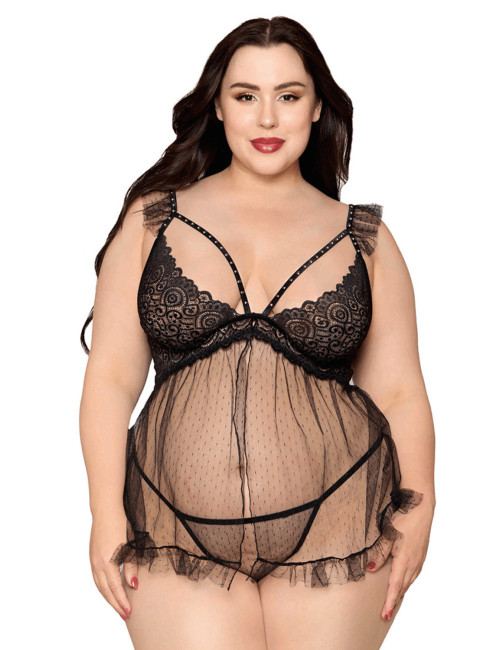 Babydoll grande taille noir et string assorti - DG13694XBLK Dreamgirl 