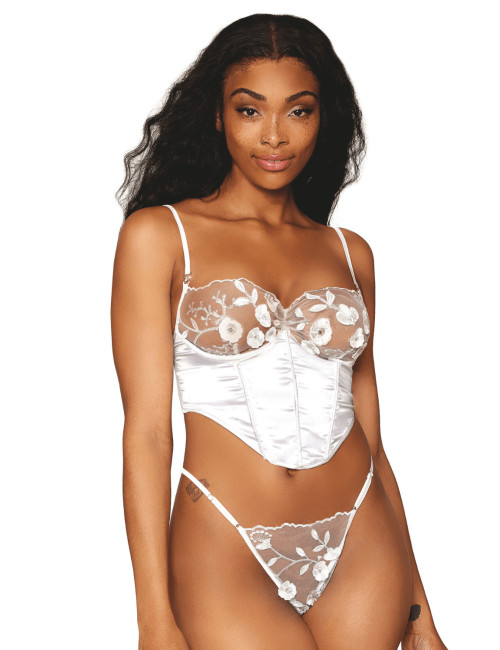 Bustier blanc avec armatures, en satin et dentelle florale - DG13262WHT Dreamgirl 