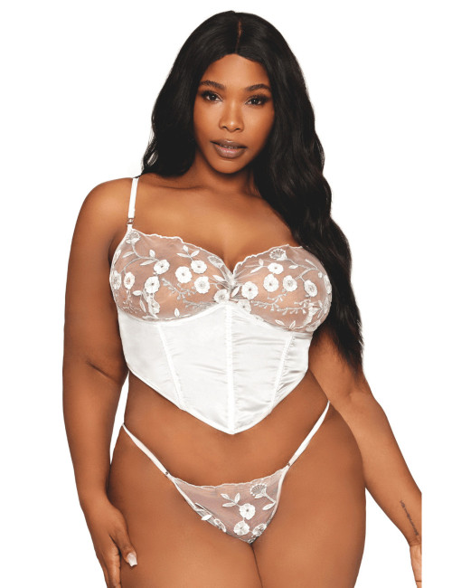 Bustier blanc avec armatures grande taille, en satin et dentelle florale - DG13262XWHT Dreamgirl 