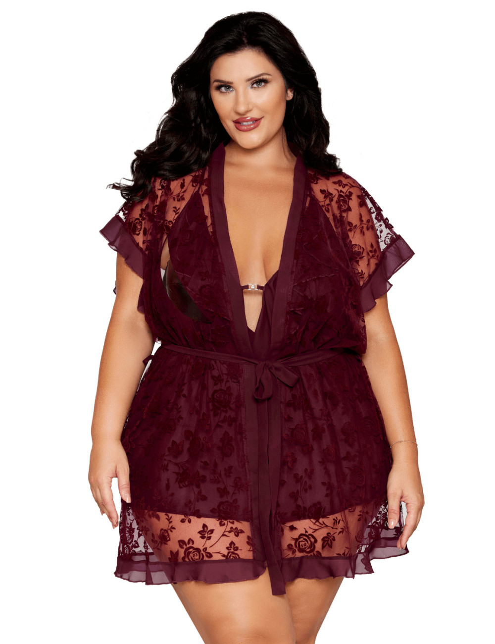 Nuisette et peignoir grande taille couleur aubergine - DG13666XCHE Dreamgirl 