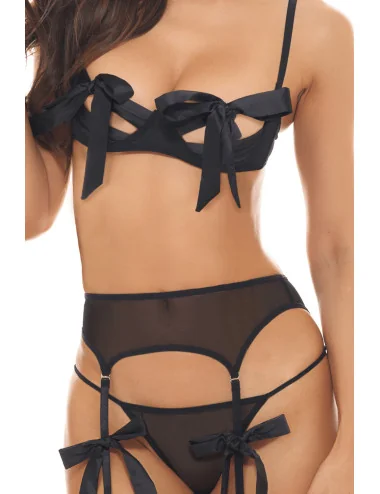 Ensemble 3 pièces noir avec noeuds en satin - REN53049-BLK René Rofé 
